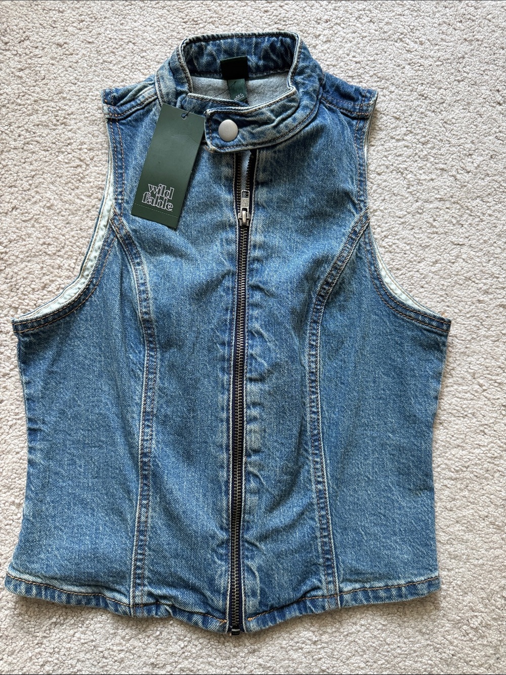wild fable Blue Denim Sleeveless Zip-Front Tank